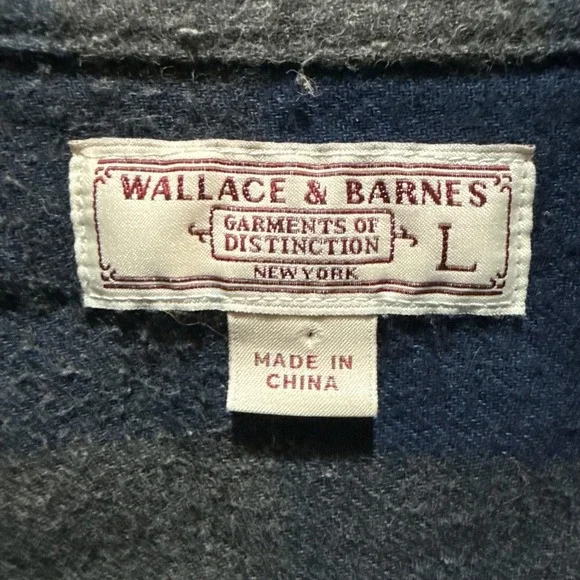 Wallace & Barnes Shirt Mens Large Blue Gray Plaid Flannel Long Sleeve Button Up - Picture 3 of 7